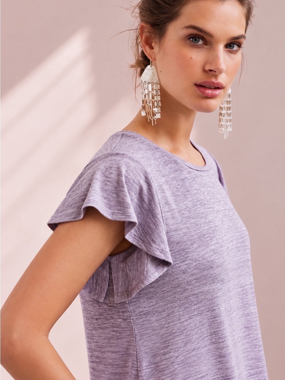 Anthropologie Dolan Ultra Soft Heathered Purple Flutter Sleeve Top Size S